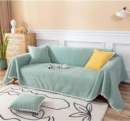 Generisch Sofaüberwurf Decke, Couch Decken Überwurf L Form, Sofa Überwurfdecke rutschfest Chenille, Couch Decken Überwurf Kratzfest Vielseitige mit Quasten, Waschbar Sofa Überzug(#56,180x150cm)