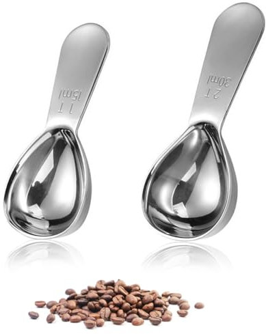 Stainless Steel Coffee Scoop Sets - 2Pcs Measuring Spoon with Short Handle for Coffee Beans Sugar (15ml+30ml)