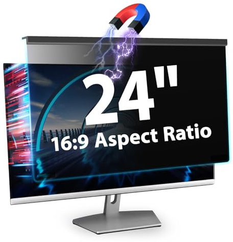 VERPONITY Magnetic Computer Privacy Screen 24 Inch, Aesthetic 9H Hardness Hanging Privacy Screen for Computer Monitor with Anti-Blue Light Coating, Removable Magnetic Monitor Privacy Screen
