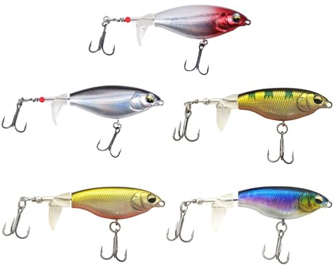 5pcs Fishing Lures, Surface Bass Bait, Fishing Wobble Surface Bass Bait | Multifunctional Popper Fishing Lure, Topwater Fishing Lure With Propeller Tail, Geeignet für Süß- und Salzwasser