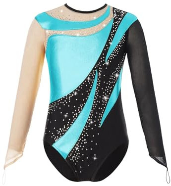 XIUsheUA Turnanzug Mädchen Kurzarm Mädchen Gymnastik Overall Tanzbekleidung Langarm Ballett Tanz Trikot Glänzend Eiskunstlauf Kostüm Übung Yoga Body(Green,6Y)