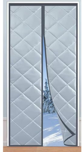 Isolierter magnetischer Thermo-Türvorhang für den Winter, winddicht und schalldicht, isolierende Decke, um warm zu halten, Grau, 90 x 240 cm