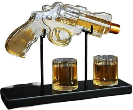 Decantador de Whisky Decantador de vidrio-250 ml Diseño en forma de Pistola Botella de vino Para Hombre Vino,brandy, jugo,tequila,vodka