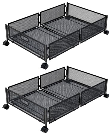 DimyFew Cassettiera Sottoletto con Ruote, Scarpiera, Cassettiera Sottoletto con Maniglia per Vestiti, Nero 2 Pezzi
