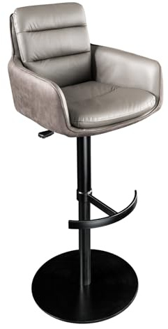Barhocker BIG GEORGE 53cm - taupe schwarz - Echtleder Microfaser | höhenverstellbar, Auto-Return, Armlehnen, Fußablage, pflegeleichte Oberfläche, stabiler Tulpenfuß, optimaler Sitzkomfort