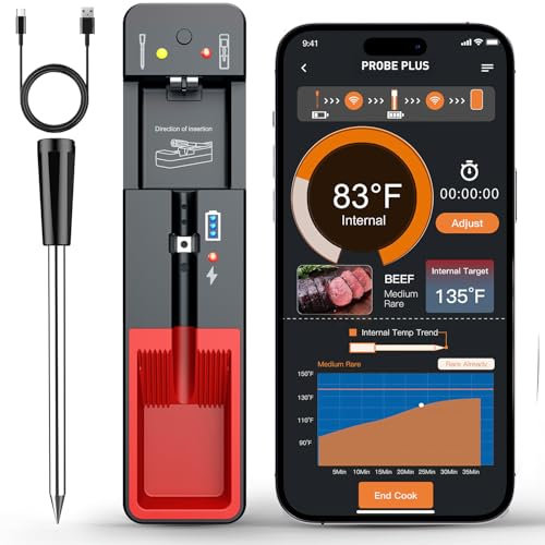Vexloria Thermomètre Cuisine, Sonde Temperature Cuisine, Avec Application, App, et Connectivité Bluetooth, Thermomètre avec Sondes, Termometre Cuison Connectée pour Barbecue, Four, Grill