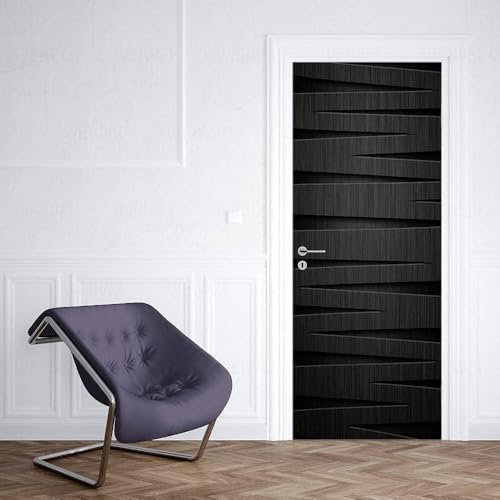 Tizhweqo Türtapete Selbstklebend 90x200 Schwarz Türfolie Türposter Geometrie Fototapete Türklebefolie Wandbild Türaufkleber Wandtapete 3D Effekt für Wohnzimmer Schlafzimmer Küche a1149