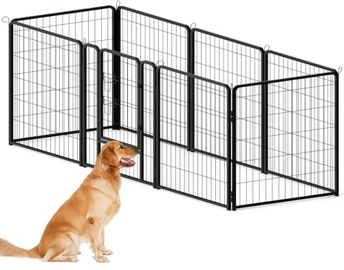 XINZI 80x80 cm Hundelaufställe Freilaufgehege Welpenlaufstall mit Türen & Erdanker Modular Hundezaun Metall Welpengitter Garten Tierlaufstall für Außen- und Innenbereich (8 Elemente)