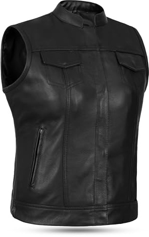 Leatherick Chaleco de motociclista de cuero negro para mujer, chaleco de motociclista de con forro suave y flexible (FR/ES, Letras, 4XL, Regular, Regular)