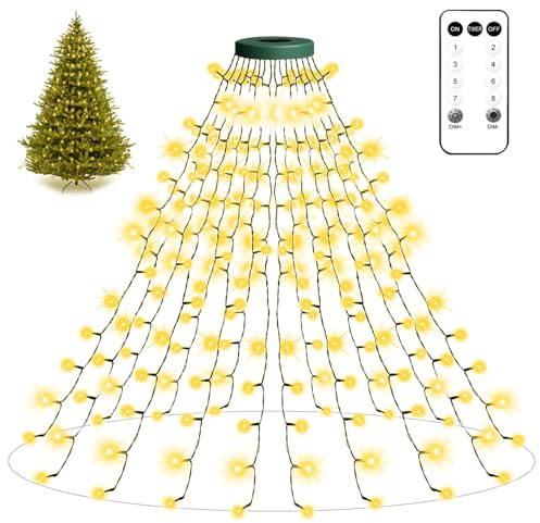 Anmossi Julgransbelysning med Ring, 2m 400 LEDs Julgransbelysning med Fjärrkontroll,16 Ljusslingor,8 Lägen,Vattentät,Tidsfunktion,LED Ljus för 1.2-3m Julgransdekoration,Varmvit