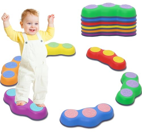 Balanciersteine für Kinder, 6 Stück Rutschfeste Stapelsteine, 30x13x6 cm | Sensorisches Spielzeug, Bunte Balance Trittsteine, Erbsenform