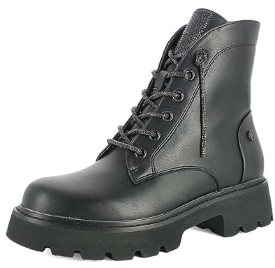 inblu Stivale Donna con Lacci Frontali, Anfibi Stringato con Suola Carrarmato, Nero, 37 EU