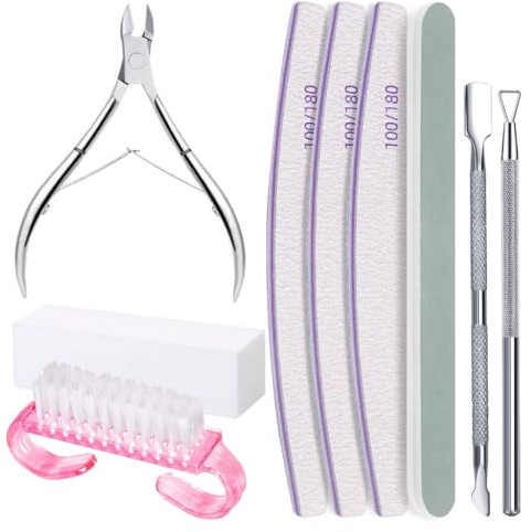 Juego de 9 limas de uñas y pinzas para cutículas con bloque de amortiguación para manicura y pedicura, incluye tablas de esmeril