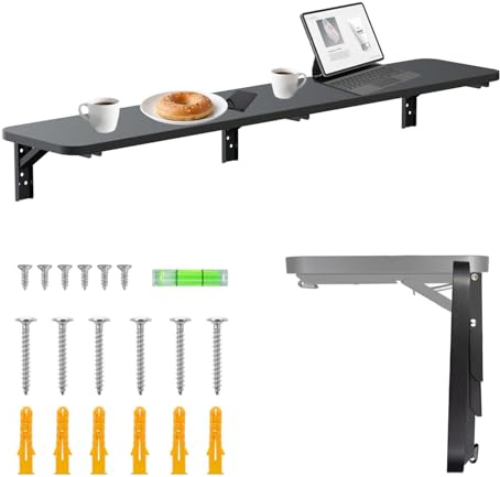 Maclean étagère Murale Pliante capacité de Charge 50 kg Table Pliante avec Serrure de sécurité Bouton de Pliage Inclus Niveau pour Cuisine Salle de Bain (Noir, 100x20 cm)