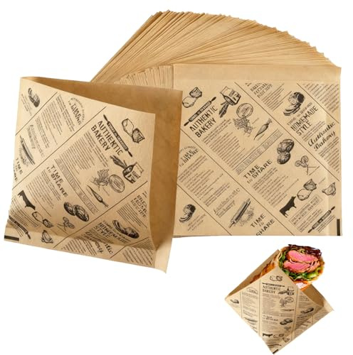 Eowppue Sachet Sandwich Papier 100 pièces 18x18 cm biodégradables résistants à la Graisse et à l’Eau pour Hamburger Snack Pique-Nique Restauration Rapide
