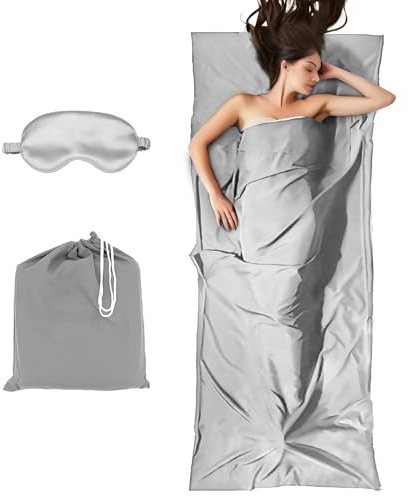 Sacco a Pelo Estivo da Viaggio, Sacco Lenzuolo da Viaggio Ultra-piccolo e Ultraleggero, Sacco a Pelo da Capanna Leggero, Sottile ideale per backpacking, ostelli e cabine (Grigio)