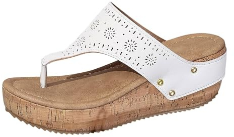 ZTFYKLIN Chanclas Doradas Mujer Sandalias De Cuña Y Corcho para Mujer, Cómodas, Cuero, con Gruesa Antideslizantes, Verano (White, 40) Dedo Vestir Transparentes Pala Naturalista Alpargatas