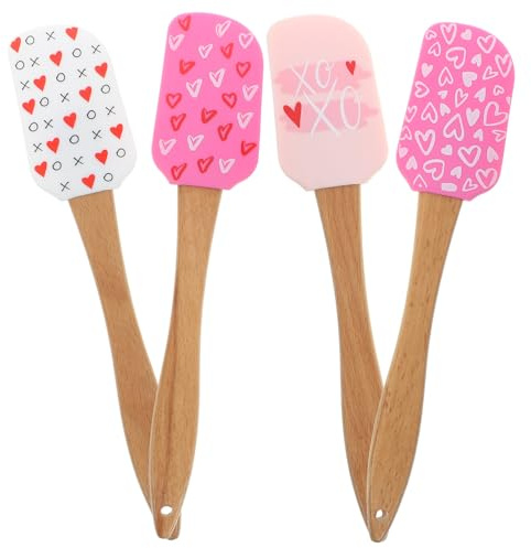 CLISPEED Set 4 Pezzi Spatole Raschietto in Silicone Manico in Legno, Spatola da Forno Antiaderente per Dolci e Marmellata, Strumento Versatile per Pasticceria e Cucina Casalinga