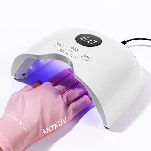 MelodySusie UV LED Lampe für Gelnägel P-PLUS30A mit Schutzhandschuhen | 24W, 30s/60s/90s Timer, Smart Sensor, LCD Display, Kompakte Größe, Nageltrockner Ideal für Nageldesign, Nagelstudio, Maniküre