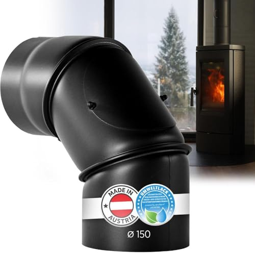 BERTRAMS Ofenrohr 150mm Ø Bogen mit Tür Schwarz | Stahlrohr mit 0-90° Winkel | Feuerrohr aus Stahlblech 2mm | Kaminrohr mit Senotherm UHT-Hydro | Lüftungsrohr, Abgasrohr, Rauchrohr | Made in Austria