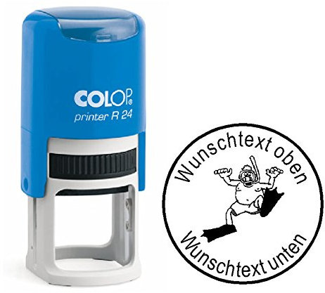Stempel Taucher Taucherstempel « TAUCHER 03 » mit Motiv, persönlichem Namen & Tauchspruch - Ø 24 mm, blau