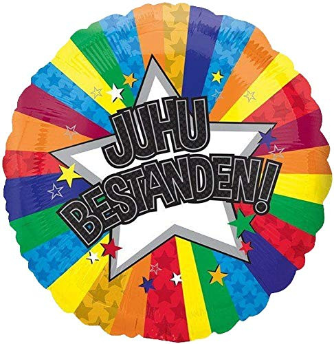 Amscan 3374801 - Standard Folienballon Juhu Bestanden, Durchmesser circa 43 cm, Heliumballon, Abschluss, Prüfungen, Dekoration