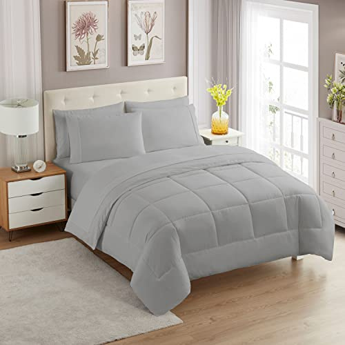 Sweet Home Collection Ultra Soft Down Alternative Set & Luxurious Bed Sheets, Polyester, Silver, Twin