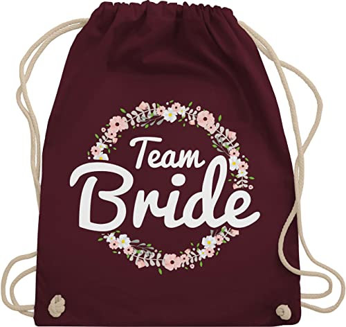 Turnbeutel Rucksack - JGA Junggesellenabschied Frauen - Team Bride Blumenkranz I Bride Crew - Unisize - Bordeauxrot - utensilien junggesellinnenabschied brauttaschen bachelorette party bridemaid