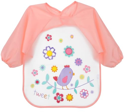 SUPVOX Waterproof Coat for Kids Age 1-3 - Long Sleeve Toddler Apron with Cute Bird Print Ideal for Painting and Messy Play Pink Eva Smock