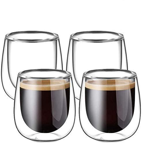 glastal 4 * 100ml (4oz) Tazas de Café de Cristal, Vasos de Espresso de Doble Pared Transparente,Tazas de Vidrio Borosilicato para Té, Café