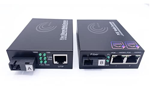Elfcam® - PoE Gigabit Ethernet LWL Medienkonverter Glasfaser 10/100/1000 Mbps inklusive Mini-GBIC (SFP), für PoE Kamera IP, PoE AP und PoE Telephone, 2 PoE RJ45 Anschluss