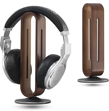Bright Stone Headphone Stand for Desk, Wood Headset Holder Bamboo & Aluminum Earphone Stand for All Headphones (Grey)