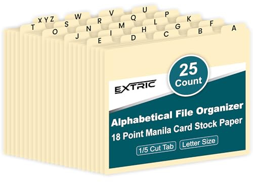 Alphabetischer Aktenordner, Aktenschrank-Trennblätter, Briefgröße, 25 schwere Manila-Führungen A-Z Trennblätter mit Tabs, 1/5 Schnittpositionen, Aktenschrank und Schreibtisch-Organizer