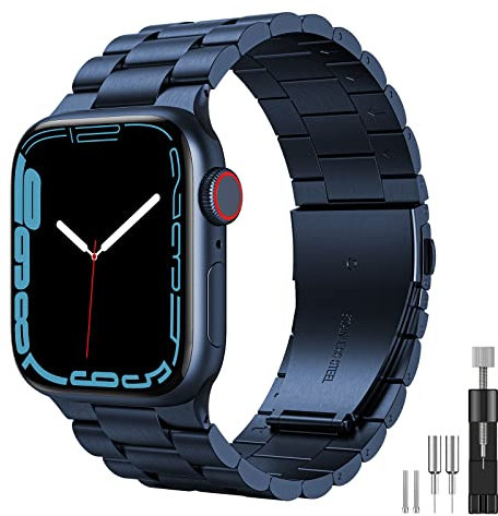 owlhold Metall Armband Kompatibel mit Apple Watch 42mm 44mm 45mm 46mm 49mm, Premium Edelstahl Ersatz Uhrenarmband für Apple Watch Serie Ultra 10/9/8/7/6/5/4/3/2/1/SE/SE2 für Männer und Frauen(Blau)