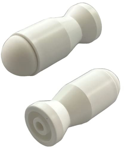 Lot de 2 butoirs mural Civilon blanc MADE IN FRANCE. Corps en plastique dur et embout amortisseur en élastomère. Diamètre 27,4mm, longueur 69,5mm.