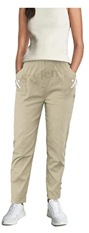 URBAN STITCH Trouser for Women UK Beige Casual Full Length Elasticated High Waist Pants with Stretch Light Weight Summer Straight fit Ladies Bottoms (16, Beige)