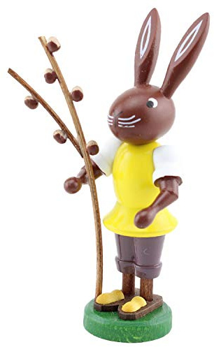 Thomas Preißler | Osterhasenfigur Osterhase Osterhäsin Hase | Höhe 10 cm | erzgebirgische Volkskunst | Osterfigur Osterdeko aus Holz | Hase mit Weidenkätzchen