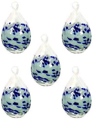 Lauschaer Glas Ostereier aus Glas mit Granulat Verschiedene Größen und Sets mundgeblasen handgeformt (5, opalgrau mit dunkelblau)