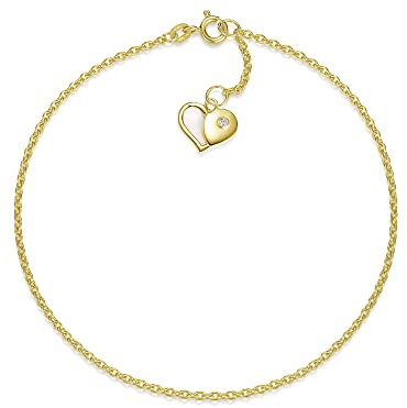 Fußkette Erbse Breite 1,8mm mit edlem Herz | aus echt 585 Gold | hochglanzpolierte Fußkette | Echtgold mit Federringverschluß