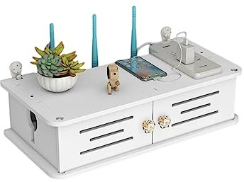 Kabelmanagement Box Drahtlose Wifi Router Lagerung Box Wand Hängen Stecker Bord Halterung Kabel Organizer Wohnzimmer Holz PVC Panel Regal DIY Wohnkultur Kabelbox (Size : 30cm)