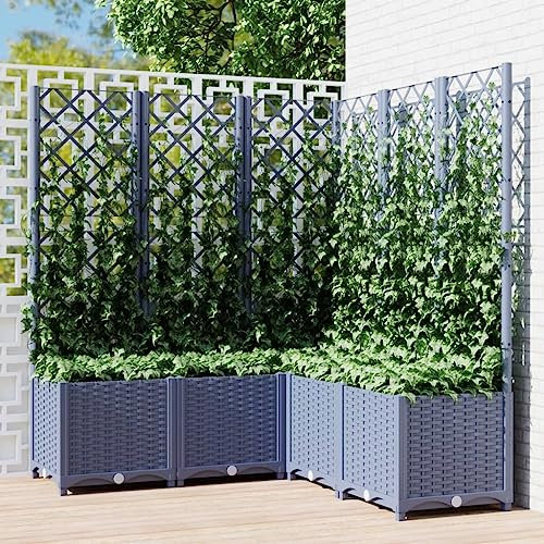 DYRJDJWIDHW blumentopf schwarz,blumentopf groß,blumenkübel,übertopf groß,Pflanzkübel mit Rankgitter Dunkelgrau 120x120x136 cm PPpflanzkübel,pflanzkübel XXL,blumentopf mit füßen,