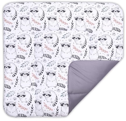 BONKY® Wickelauflage 75x72 cm - aus hautfreundlicher Baumwolle - Wickelunterlage mit rutschfeste Unterseite - Baby Wickeltischauflage - Mega weich und angenehm - Made in EU - Waschbär