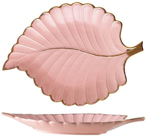 Disoza Plateau à bijoux en forme de feuilles - Décoratif en céramique - Pour clés - Assiette plate - Dessert - Bol à clés - 27 x 20 x 3,2 cm