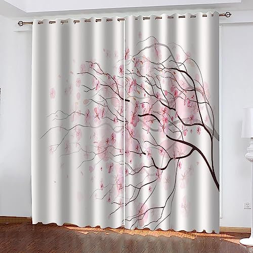 Schattierung Vorhänge 2Er Set 3D Rosa Blumenbäume Druck Isolierung Schalldichte Kinder Gardinen Blickdicht Mit Ösen Vorhang Fenster Für Wohnzimmer Schlafzimmer Balkon -2V5J0A2M4Q4