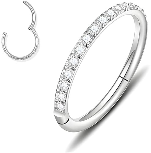BLPRKOT Piercing en acier inoxydable, anneau de nez narine, piercing au diaphragme, bague nez piercing femme homme (argent, 1,2 x 6 mm) (argent