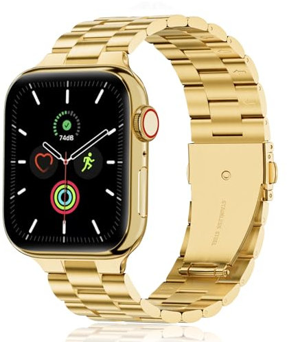 QAZNZ Metallarmband Kompatibel mit iWatch Armband 42mm(Series 11 10) 40mm 41mm 38mm, Ersatzband für iwatch SE1-3, Series 11 10 9 8 7 6 5 4 3 2 1,Ultra 1-3, Damen Herren(Gold)