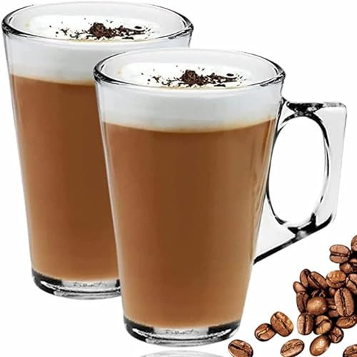 Lettuce Eat® Set of 2 Latte Glasses Tea Coffee Cappuccino Glass Cups HOT Drink Mugs (Fits Tassimo & Dolce Gusto) Free Spoons