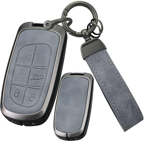 ontto Étui de Protection Pour clé de Voiture Compatible Avec Jeep Grand Cherokee, Renegade, Chrysler, Dodge Journey, Dart, Charger et Ram Pour FIAT 500X. Accessoire Auto à 3 boutons gris