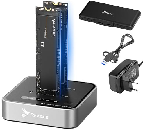 Reagle Adaptador externo SSD NVMe M.2 Docking y Clon USB-C 3.2 Gen 2 a 4TB, 10 Gbps, Plug and Play, carcasa de aluminio, función de clonación offline, compatible con Crucial, Samsung, Lexar, Goodram
