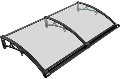 Marquesina para Puerta de Entrada de 120 x 60 cm, Toldo de Aleación de Aluminio Con Arco Transparente, Protección Solar y de Lluvia para Puerta Exterior, Color Negro